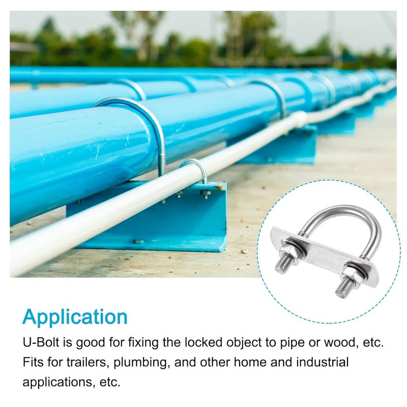 METALLIXITY U Bolts 2 Sets (M8x35x60mm), Round U Bolt 304 Stainless Steel with Accessories - for Construction, Pipe - Image 3